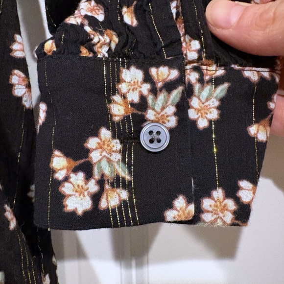 Women's Loft Black Shimmer Floral Tie Neck‎ Blouse Size XS - Picture 6 of 10